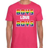 Bellatio Decorations Gay Pride shirt - boys love boys - regenboog - heren - roze 2XL  -