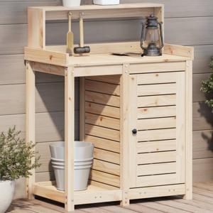 VidaXL Oppottafel met schappen 82,5x50x109,5 cm massief grenenhout