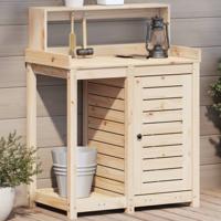 VidaXL Oppottafel met schappen 82,5x50x109,5 cm massief grenenhout