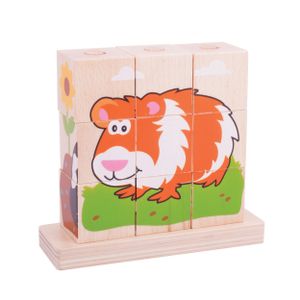 Bigjigs houten blokpuzzel huisdieren, 10st.