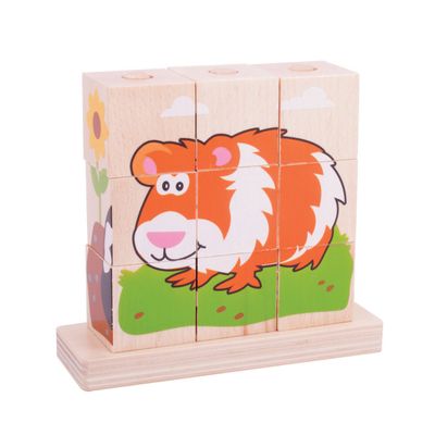 Bigjigs houten blokpuzzel huisdieren, 10st.