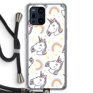 Rainbow Unicorn: Oppo Find X3 Transparant Hoesje met koord