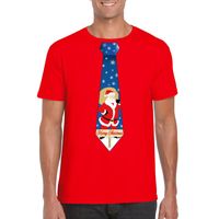 Foute Kerst t-shirt stropdas met kerstman print rood voor heren - thumbnail