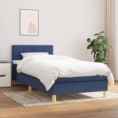 Boxspring met matras stof blauw 90x200 cm