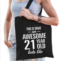 Awesome 21 year / geweldig 21 jaar cadeau tas zwart voor dames - thumbnail