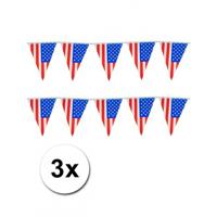 Vlaggenlijn USA/Amerika - 3x - 10 meter - plastic - United States - vlaggetjes - slinger