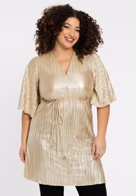 Yoek Tuniek wide bottom plisse HANNELORE | Goud | Maat 54/56