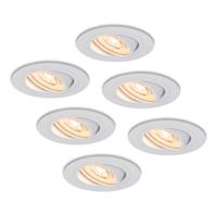 Set van 6 Pittsburg LED inbouwspots - 3,8W 270lm - GU10 LED Module - Extra plat 58mm - 2700K warm wit - Dimbaar - Kantelbaar - Voor binnen - Wit