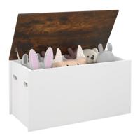 Kistbank met Opbergruimte Zitbank met Deksel en Klembescherming Houten Schoenenbank Speelgoedkist voor Kinderkamer Slaapkamer