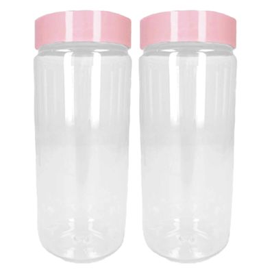 Voorraadpot/bewaarpot - 2x - 1.25L - kunststof - oud roze - B10 x H20 cm