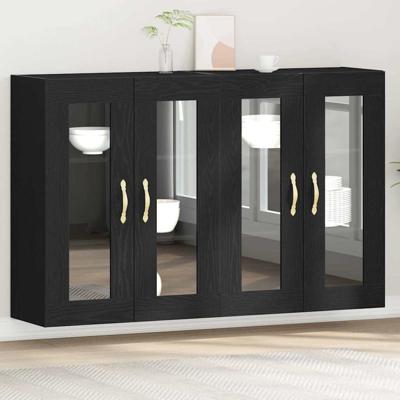Wandkast 2 pcs Zwart eiken 69.5 x 34 x 90 cm Bewerkt hout