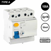SEP 100A 30mA aardlekschakelaar RCD1 Type A 4 polig 10kA