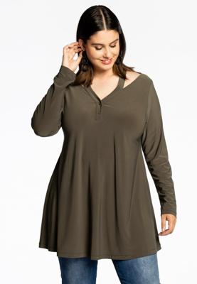 Yoek Tuniek wide bottom met cut-out | Groen | Maat 50/52