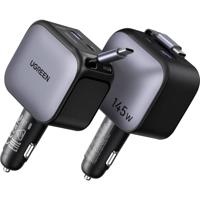 UGREEN EC604 145W Car Charger 2C1A Autolader 145 W USB-C bus, USB-C stekker, USB-A-bus Grijs Auto, Vrachtwagen Opwikkelbare USB-C-kabel