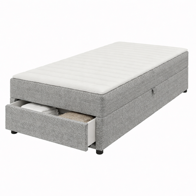 2dekans Opberg Box Rechts 90 x 210 - Teddy Grijs - incl. Matras ( Scheur in bodemplaat - Niet in originele verpakking)