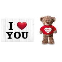 Knuffelbeer en kaart A5 - i love you - pluche - 24 cm