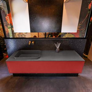 Badkamermeubelset Mondiaz Erin 150 cm met 1 Lade met RIDGE Wastafel Links Dark grey Zonder Kraangaten Greeploos Mat Fire