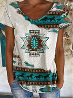 V Neck Casual Loosen Tribal Short Sleeve T-shirt - thumbnail