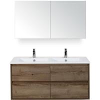 Porto Badmeubelset 120 cm - 4 Laden Tabacco - Keramische Wastafel Wit Slim met Spiegelkast