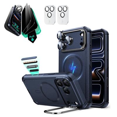 iPhone 17 Pro Max Bundle Cyber Tough Magnetic Case (Camera Control, Stash Stand) and Armorite Privacy Screen Protector - Navy Blue iPhone 17 Pro Max Bundle Cyber Tough Magnetic Case (Camera Control, Stash Stand) and Armorite Privacy Screen Protector - Navy Blue