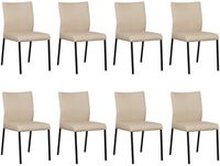 Set van 8 Taupe leren moderne eetkamerstoelen Basic - poot vierkant zwart - Toledo Leer Mastic (taupe leer)