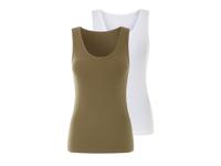 esmara 2 dames tops (Kaki/wit, XS (32/34))