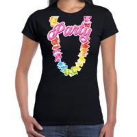 Tropical party T-shirt voor dames - bloemenkrans - zwart - carnaval/themafeest - thumbnail