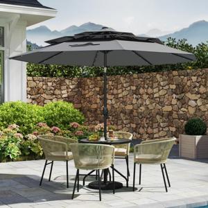 3-Laags Parasol met Slinger Aan Beide Zijden 30° Kantelbare Tuinscherm Terrasparasol Grijs