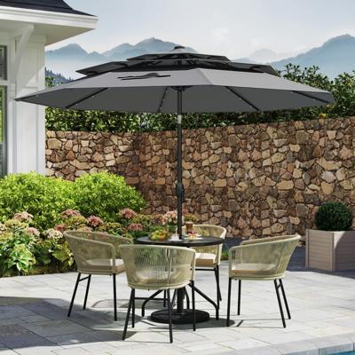 3-Laags Parasol met Slinger Aan Beide Zijden 30° Kantelbare Tuinscherm Terrasparasol Grijs