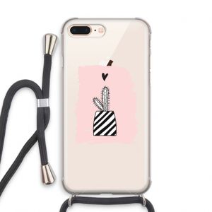 Zwart-wit cactus: iPhone 8 Plus Transparant Hoesje met koord