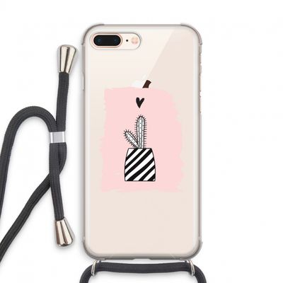 Zwart-wit cactus: iPhone 8 Plus Transparant Hoesje met koord