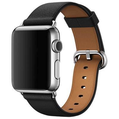 Klassieke knop lederen polsband horlogeband voor Apple Watch serie 3 & 2 & 1 38mm (zwart)
