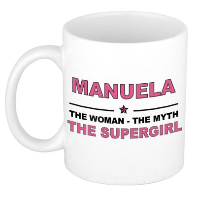 Manuela cadeau mok - Woman Myth Supergirl - naam koffiemok - 300 ml - collega - moederdag