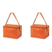 Koeltas - 2x - klein - lunch / blikjes - oranje - 21 x 15 x 15 cm - draagriem - 4 liter inhoud