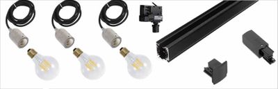 Spanningsrail 1 M 3 hanglampen globe lamp