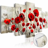 Afbeelding op acrylglas - Rode klaprozen, Rood/Beige,  5luik