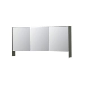 INK SPK3 Spiegelkast - 160x14x74cm - 3 deuren - dubbelzijdige Spiegel - open planchet - schakelaar en stopcontact - MDF lak Mat beton groen 1110375