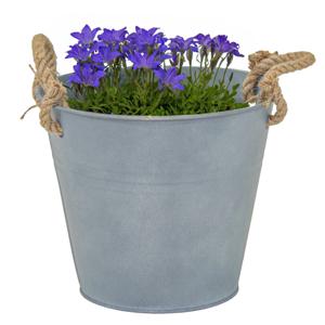 Mega Collections emmer/plantenpot Old Rope - zink - zilver - D25 X H22 cm - IJzeren emmer / teil