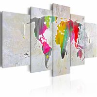 Schilderij - Wereldkaart - Illustratie van de Wereld, 5luik , multikleur , wanddecoratie , premium print op canvas