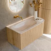 Badmeubel Mondiaz Kurve-Dlux | 95 cm | Meubelkleur Oak | Wastafelkleur Meli | Solid surface | Wasbak linker zijde spoelbak | Zonder kraangat(en) Badmeubel Mondiaz Kurve-Dlux | 95 cm | Meubelkleur Oak | Wastafelkleur Meli | Solid surface | Wasbak linker zijde spoelbak | Zonder kraangat(en)