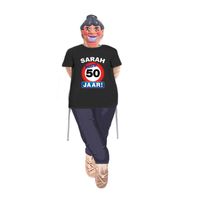 Sarah pop compleet met stopbord 50 jaar t-shirt en masker - Feestdecoratievoorwerp - thumbnail