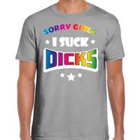 Bellatio Decorations Gay Pride T-shirt voor heren - sorry girls i suck dicks - grijs - regenboog 2XL  - - thumbnail