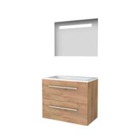 Basic-Line Economic 46 Badkamermeubelset - 80 x 46 cm - Met Grepen - 2 Lades - Acryl Wastafel - Zonder Kraangat - Spiegel met LED Verlichting - Whisky Oak