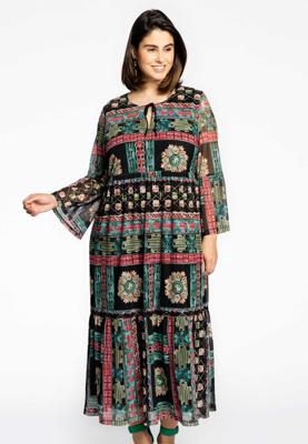 Yoek Jurk BOHO | Zwart | Maat 50/52