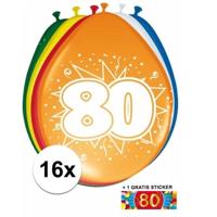 Shoppartners 80 jaar versiering - 16x leeftijd ballonnen - gratis sticker