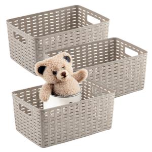 Opbergmand - 3x - Kastmand - rotan kunststof - beige - 6 Liter - 19 x 29 x 13 cm