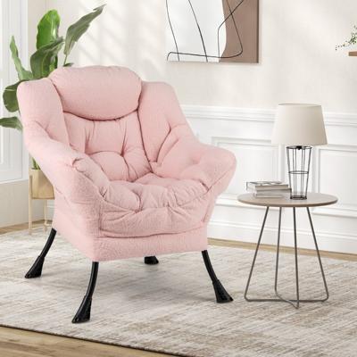 Grote Relaxfauteuil Gestoffeerde Bijzetstoel Hoofdkussen Gestoffeerde Rugleuning en Zitting Armleuningen Opbergzak Loungestoel