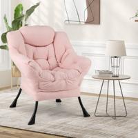 Grote Relaxfauteuil Gestoffeerde Bijzetstoel Hoofdkussen Gestoffeerde Rugleuning en Zitting Armleuningen Opbergzak Loungestoel