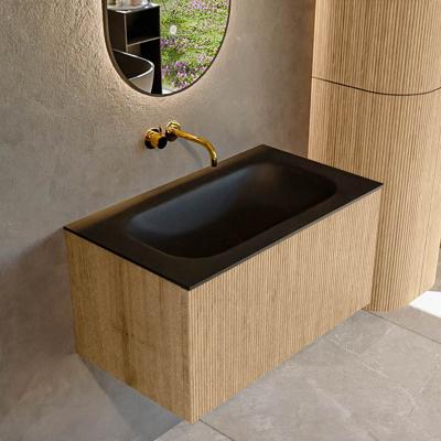Badmeubel Mondiaz Kurve | 80 cm | Meubelkleur Oak | Wastafelkleur Urban | Midden spoelbak | Zonder kraangaten