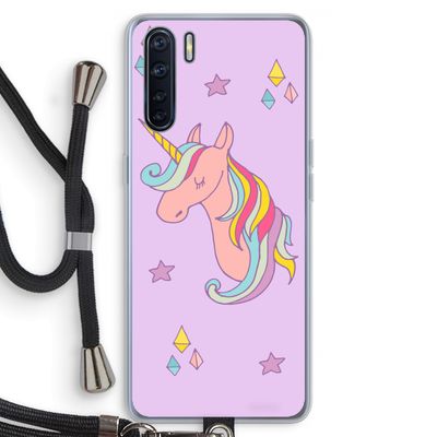 Roze eenhoorn: Oppo A91 Transparant Hoesje met koord